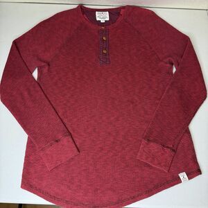 Lucky Brand Henley Shirt Mens Large Red Waffle Knit Long Sleeve Textured